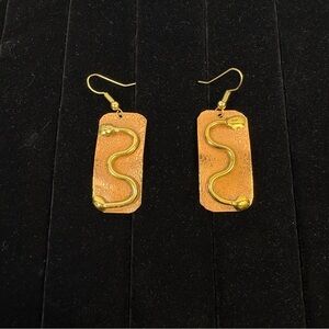 Handmade Copper & Brass Snake Dangle Drop Earrings Hippie Bohemian Jewelry